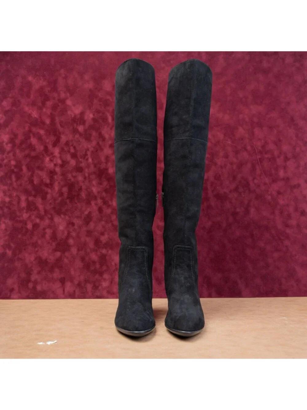 Aquatalia Women Barbera Black Suede OTK Block Heel Zip Fashion Boots sz 11